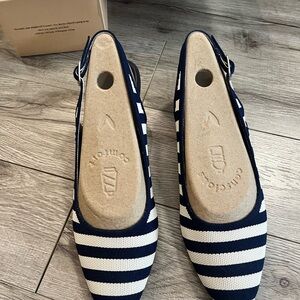 Vivaia Blue and White Striped Canvas Wedge Slingback size 43EU (about 12US). EUC